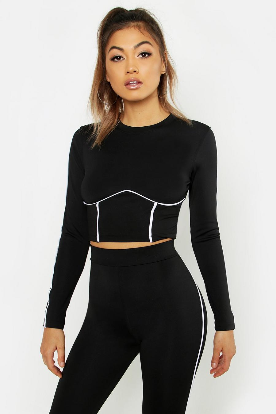 Fit Reflective Binding Long Sleeve Crop Top image number 1