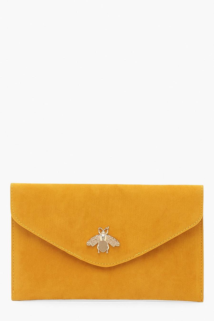 Mustard jaune Metal Bug Envelop Clutch Bag