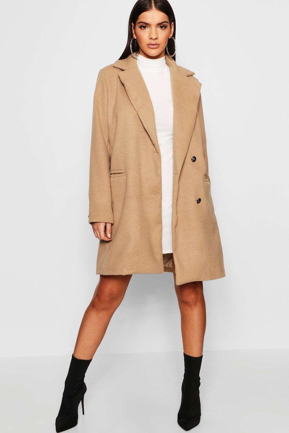 boohoo wool look coat in camel