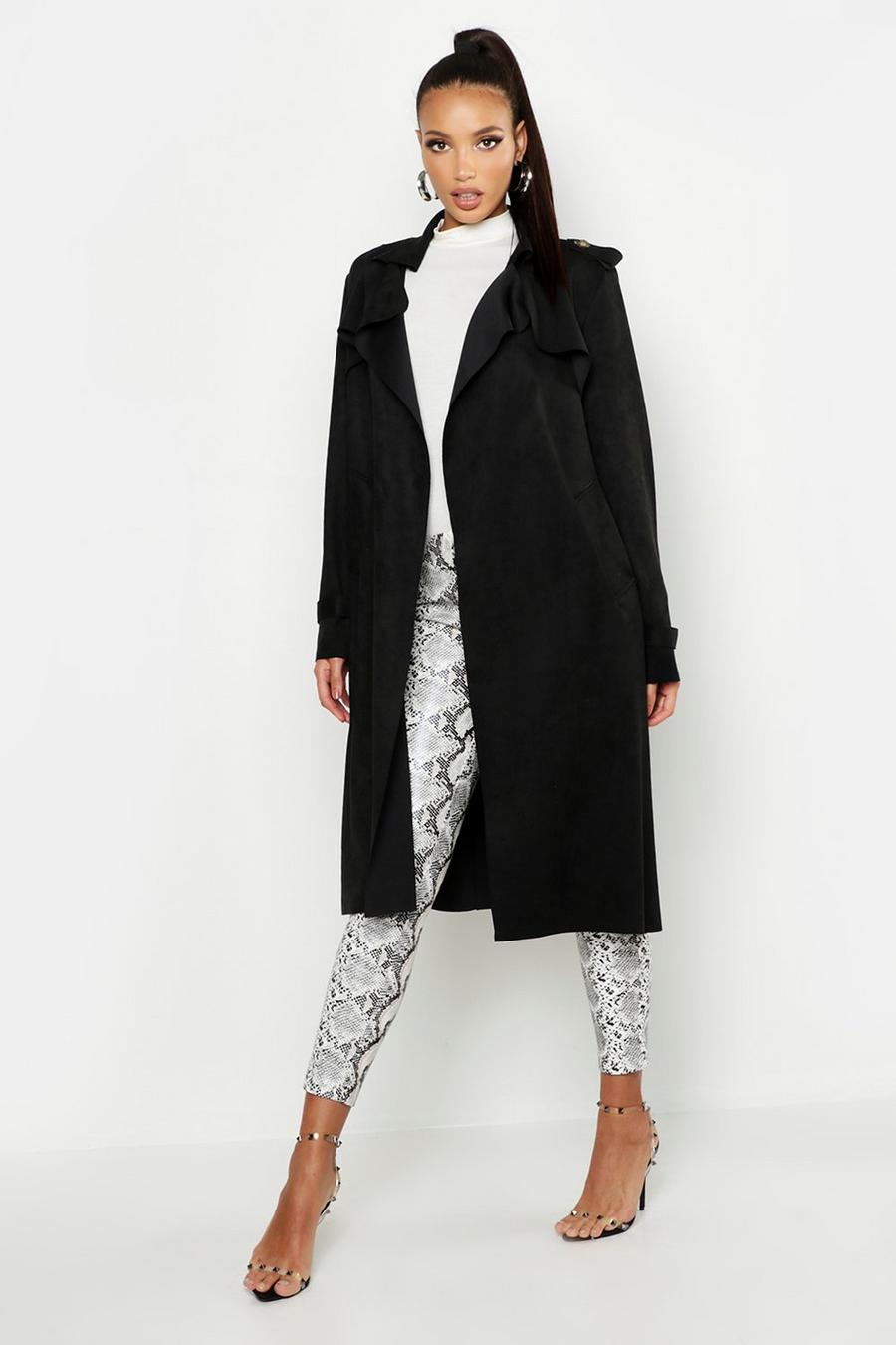 Women's Faux Suede Belted Trench Coat | Boohoo UK