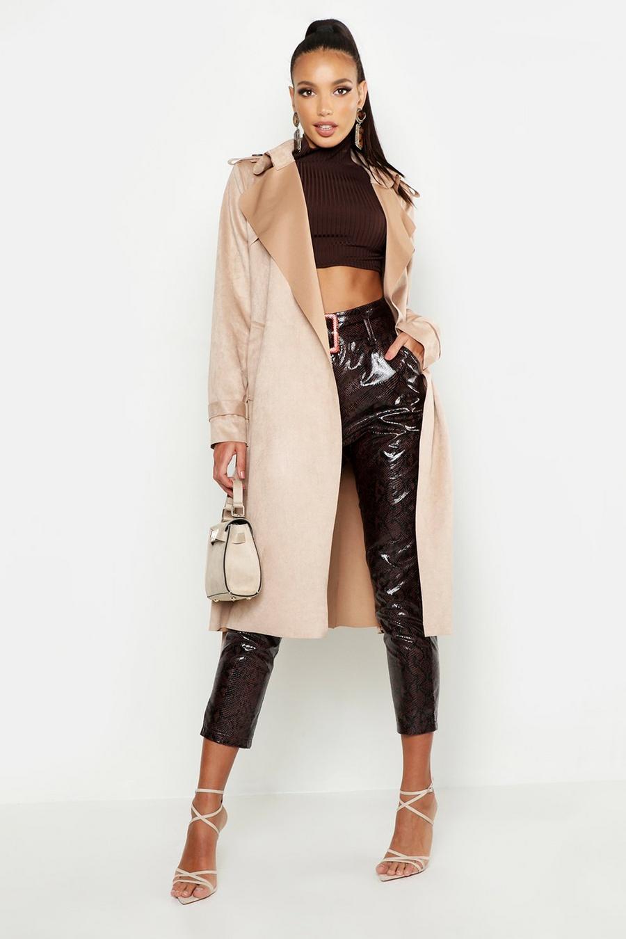 Stone Faux Suede Belted Trench Coat image number 1