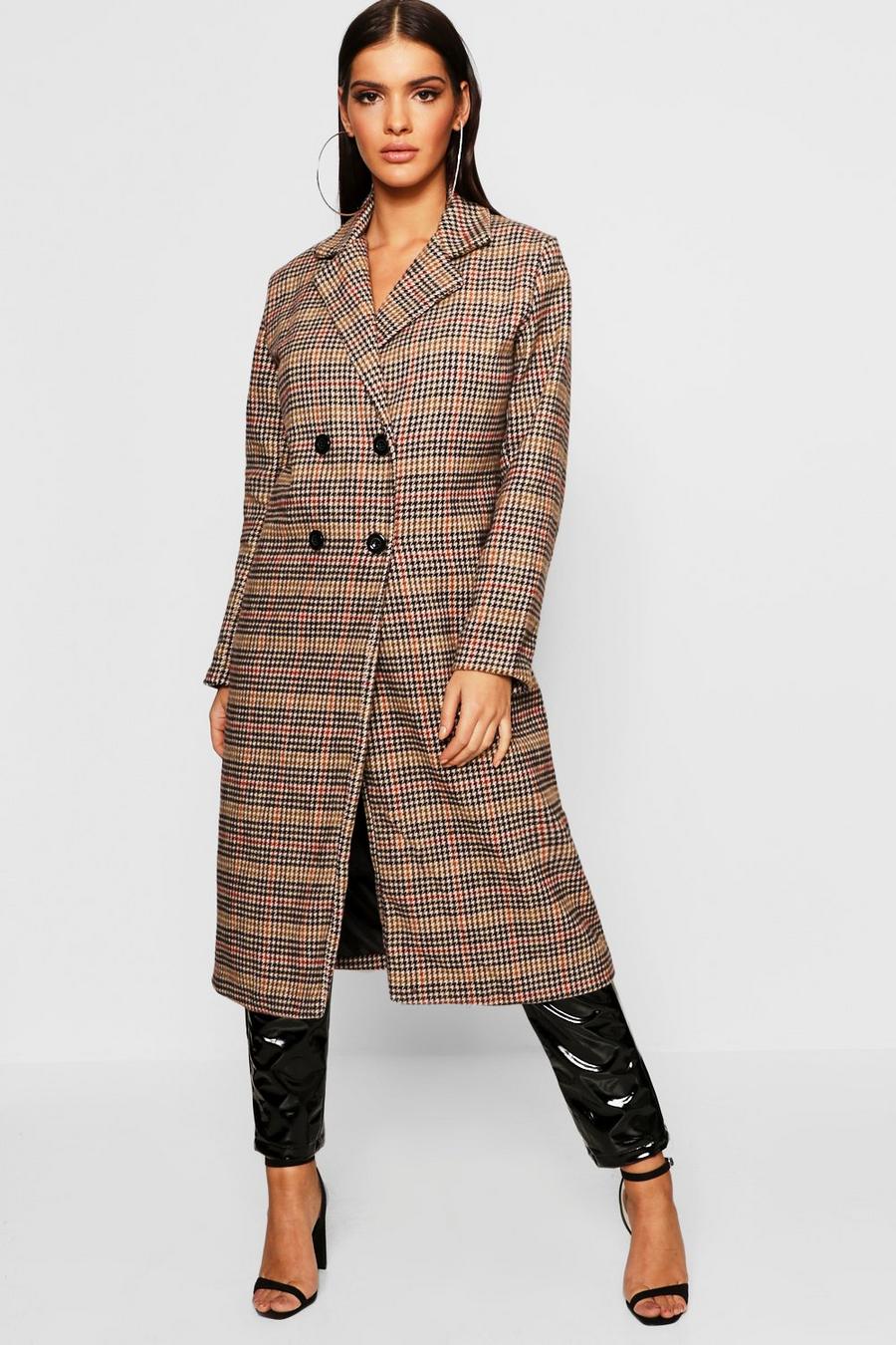 Brown Longline Edge To Edge Check Coat image number 1
