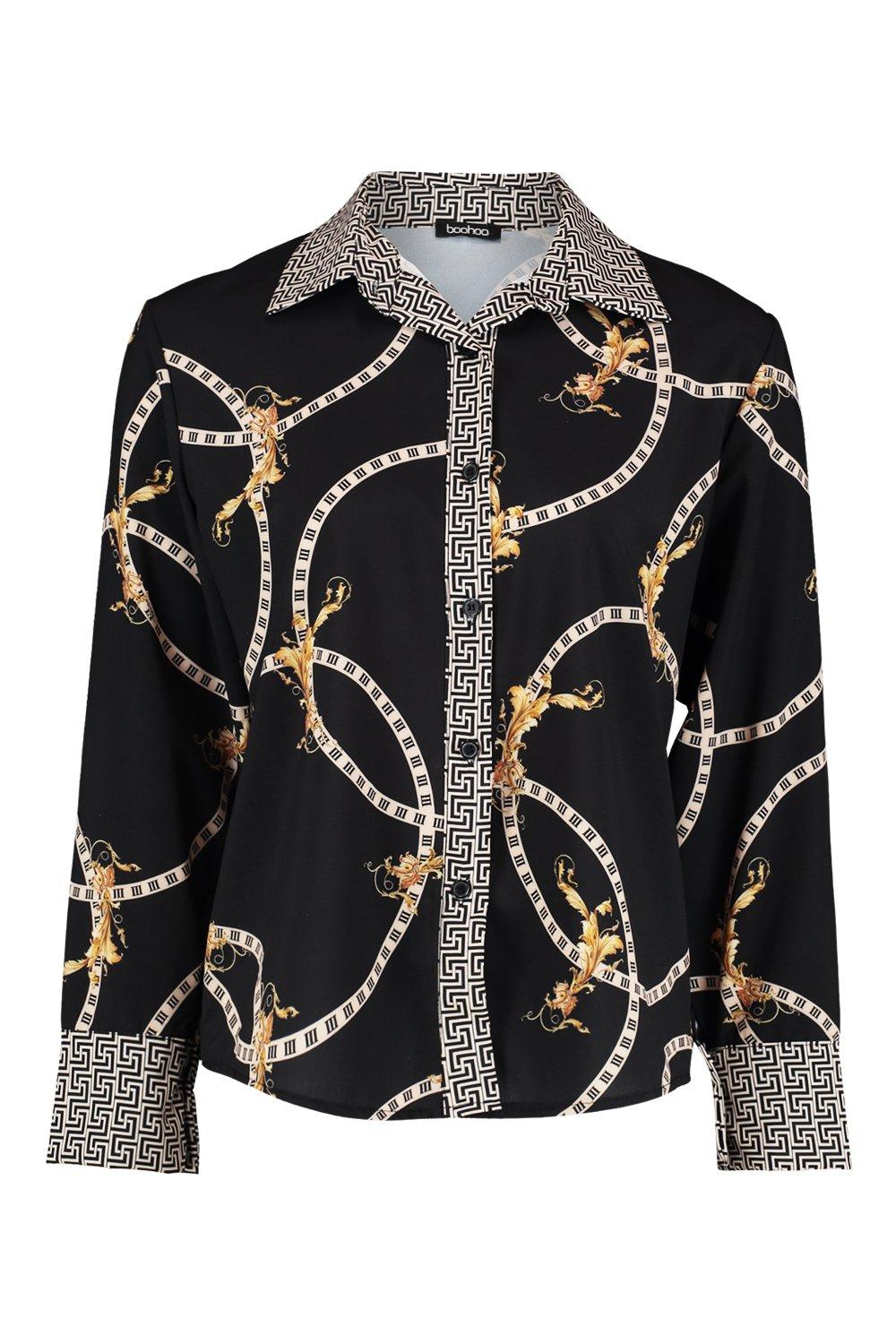 Plus Chain Print Shirt  Women, Printed shirts, Black shirt