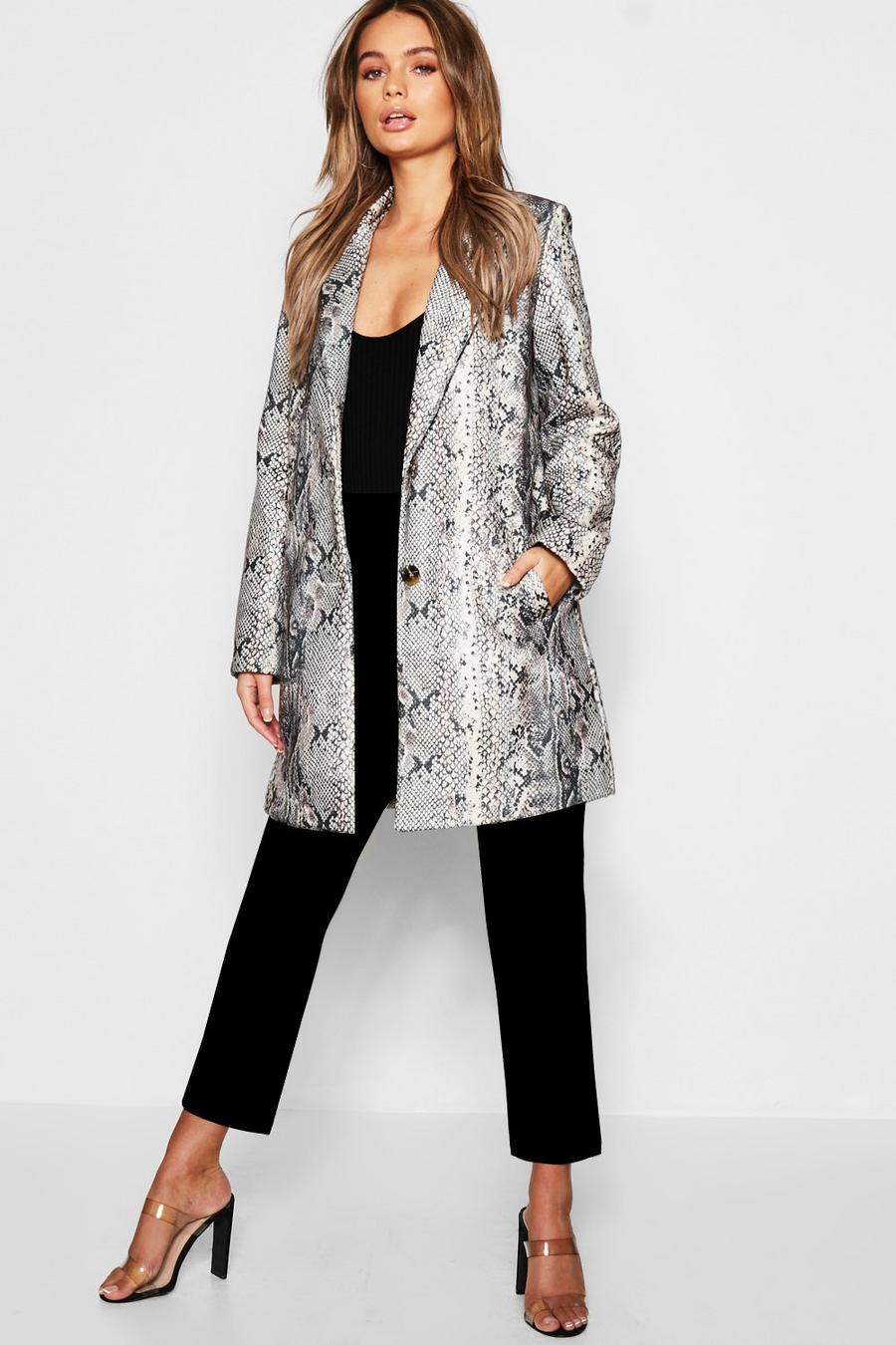 Grey Snakeskin Wool Look Coat