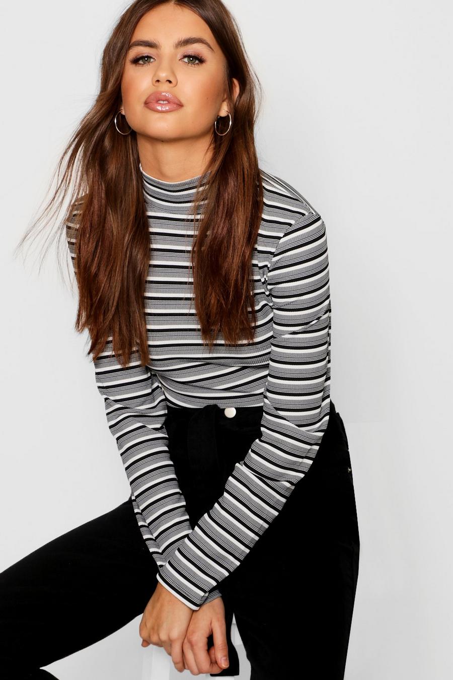 Stripe Rib Long Sleeve High Neck Top image number 1