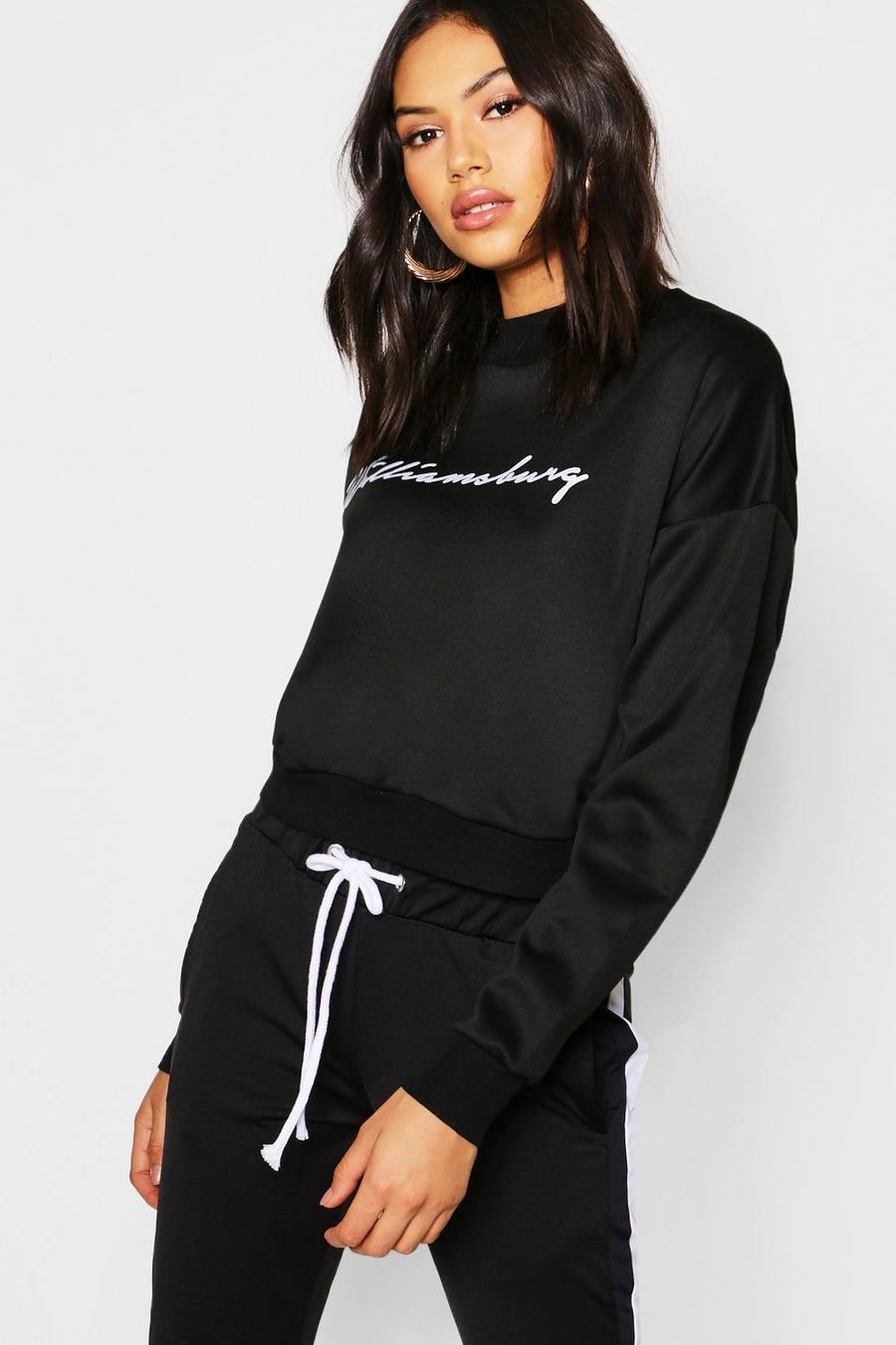 Sweatshirt bedruckt aus Neoprenstoff mit Trichterkragen, Schwarz image number 1
