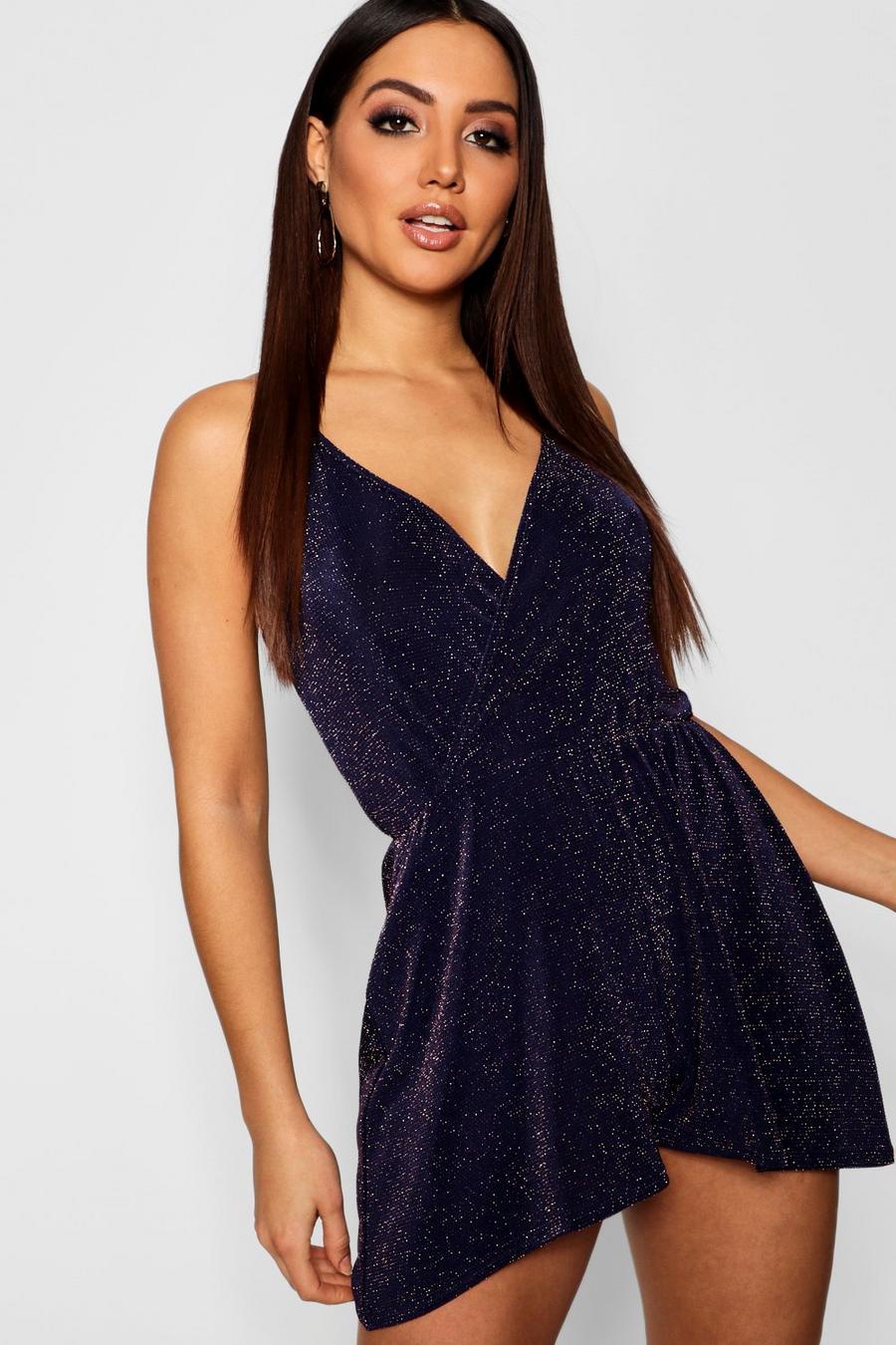 Navy Glitter Wrap Playsuit image number 1