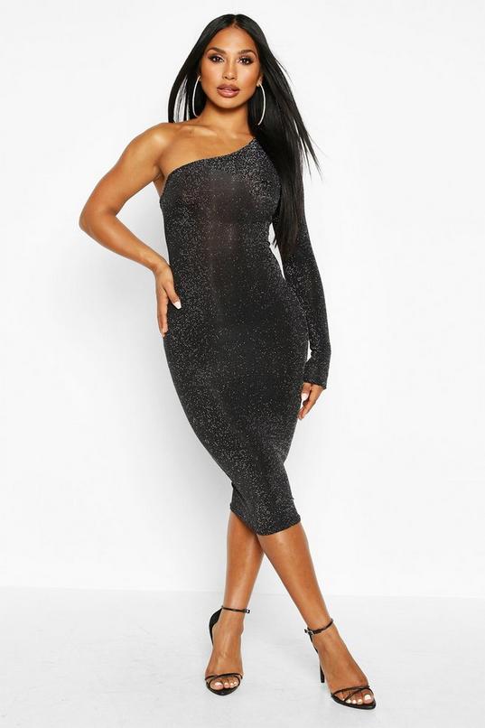 Women's One Shoulder Glitter Midi Dress | Boohoo UK