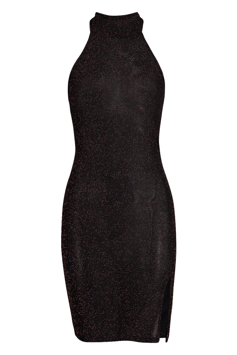 Glitter High Neck Split Mini Dress boohoo CA