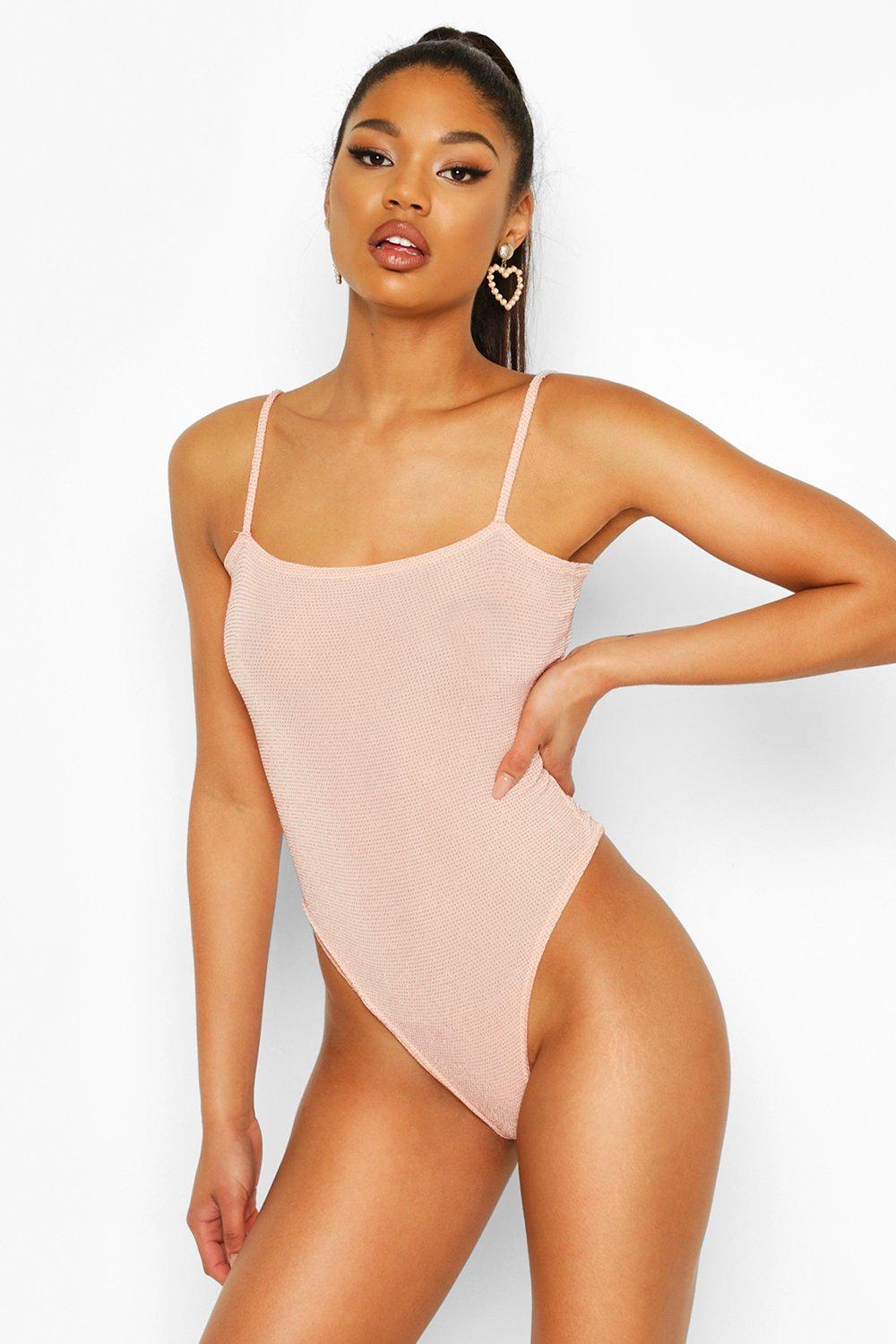 Nude Square Neck Glitter Bodysuit