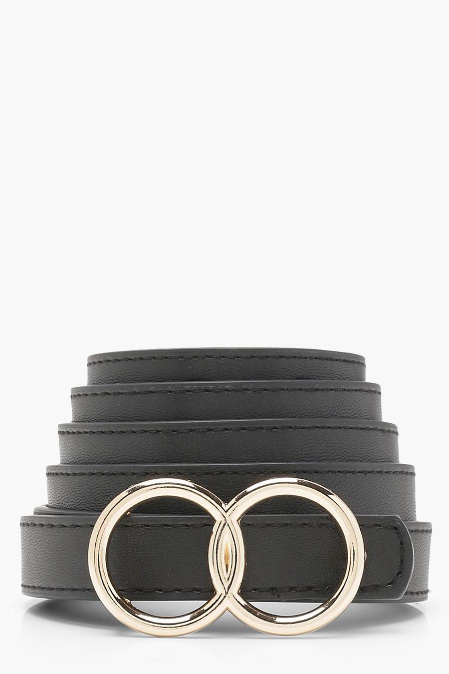 Cinturón estilo boyfriend con anillo doble, Negro