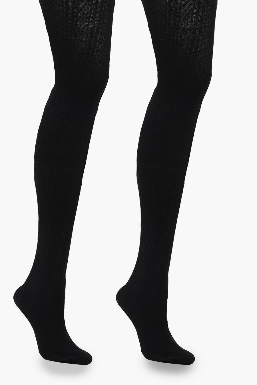 Cable Knit Tights in Black