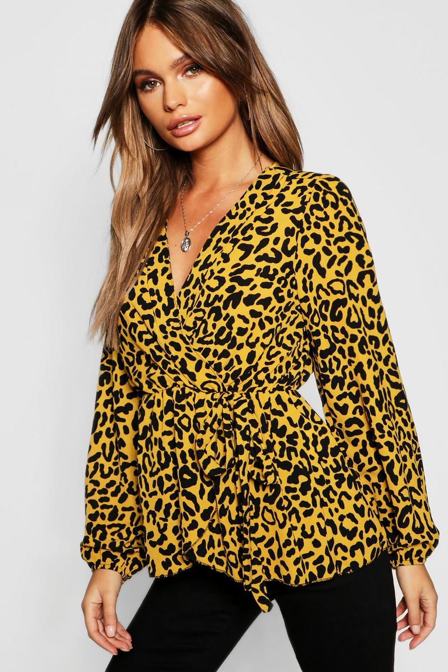 Yellow Leopard Print Wrap Top image number 1