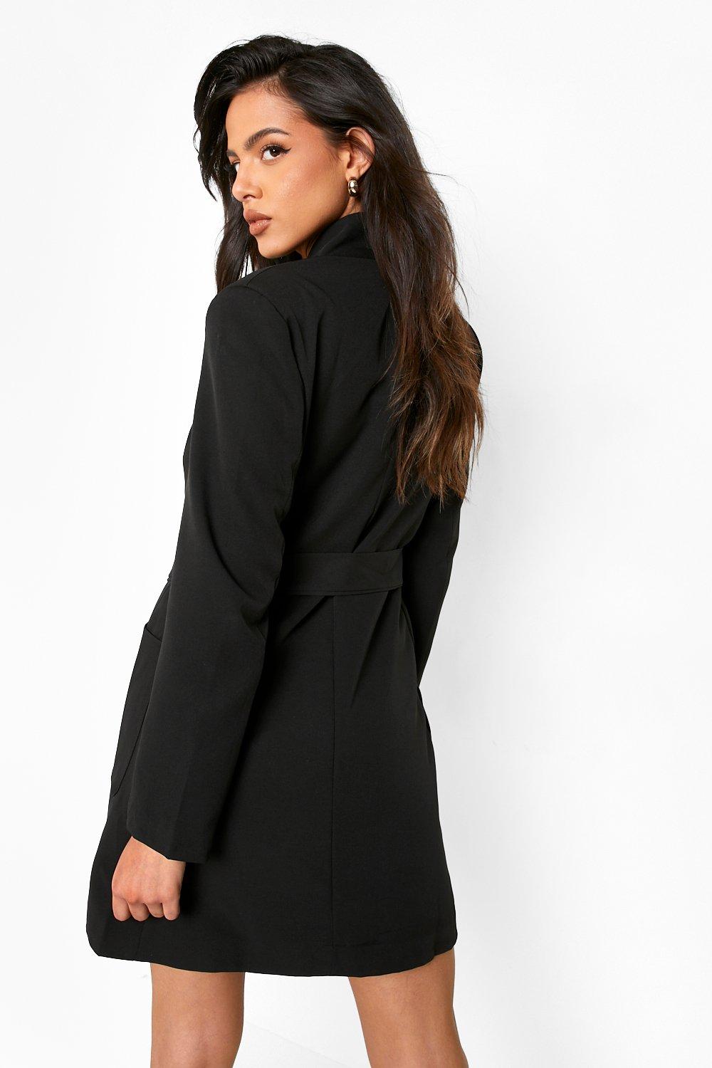 belted pocket detail blazer dress