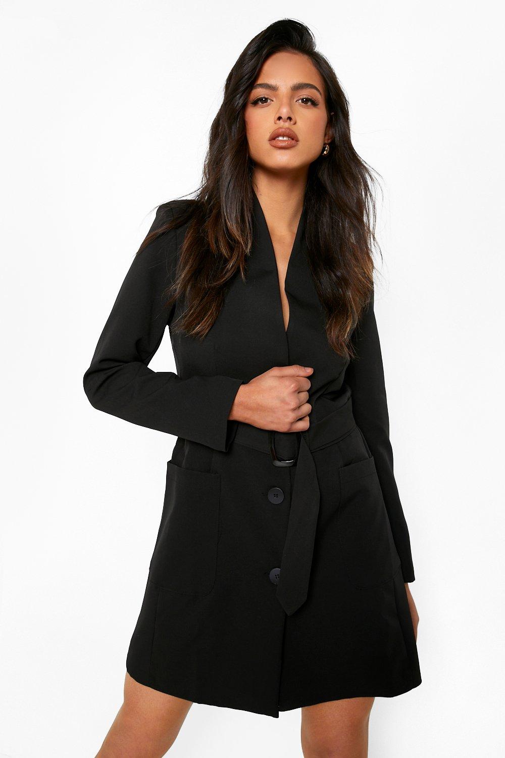 belted pocket detail blazer dress