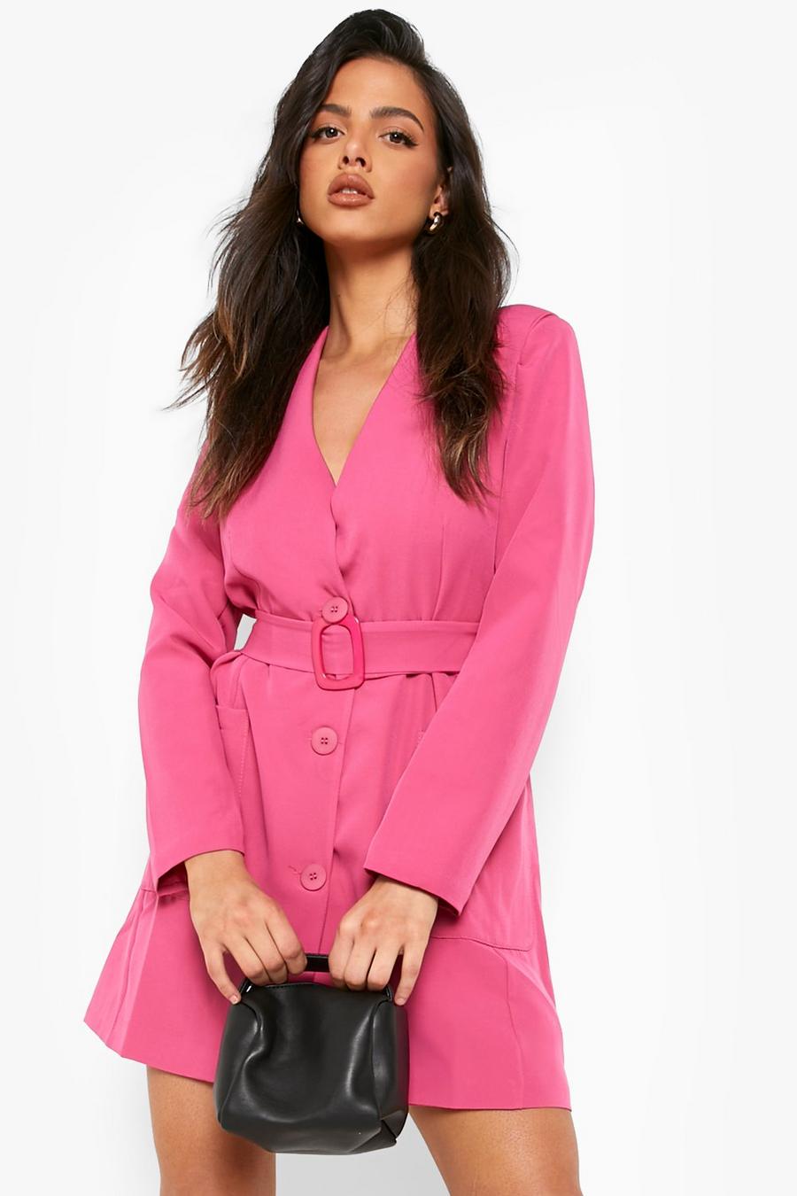 Pink Belted Pocket Detail Blazer Dress image number 1