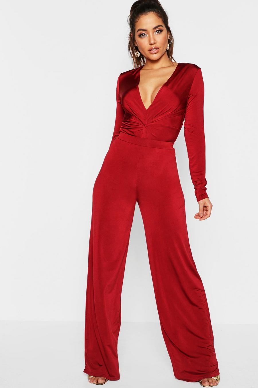 Wine Disco Slinky Wide Leg Trousers image number 1