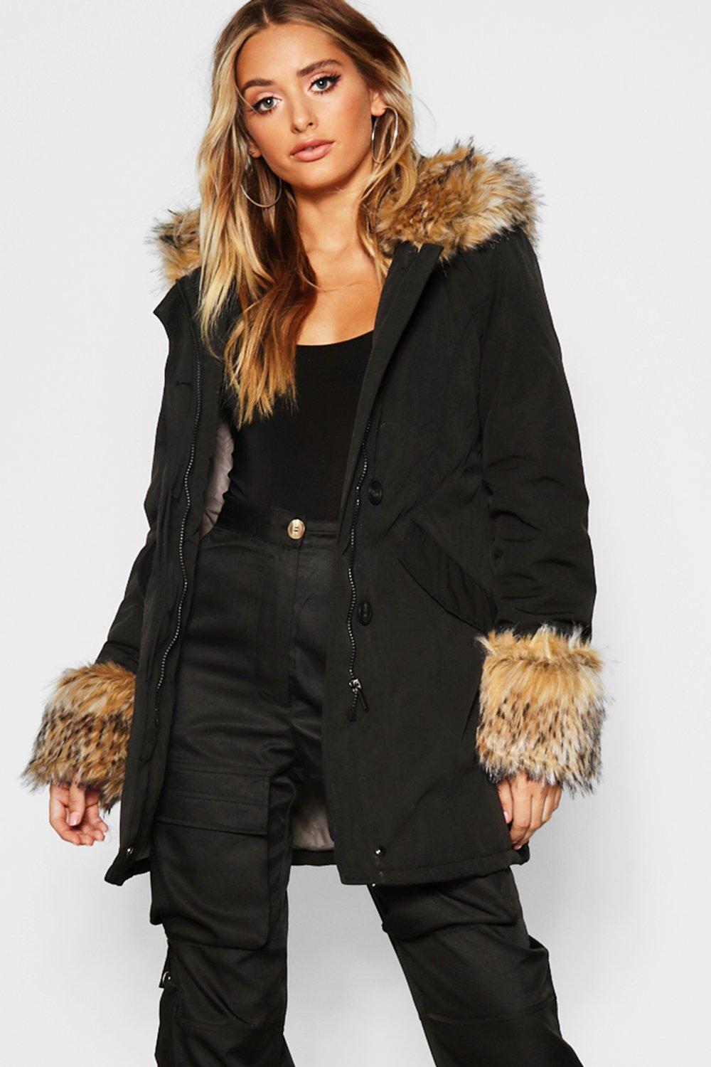 jacket with fur hood and cuffs
