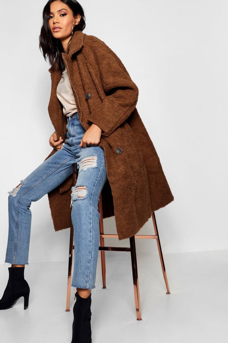 Oversized Double Breasted Faux Fur Teddy Coat image number 1