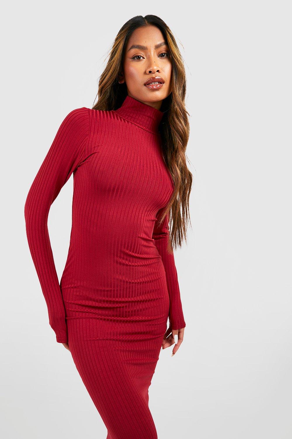 jumbo rib roll neck midi dress