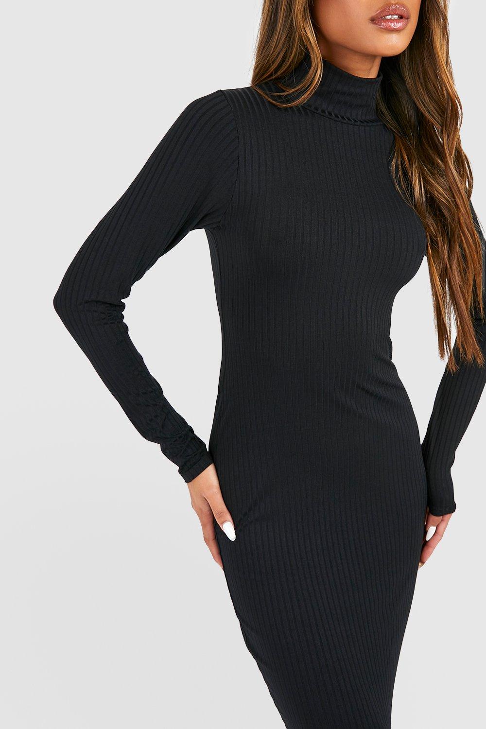 jumbo rib roll neck midi dress