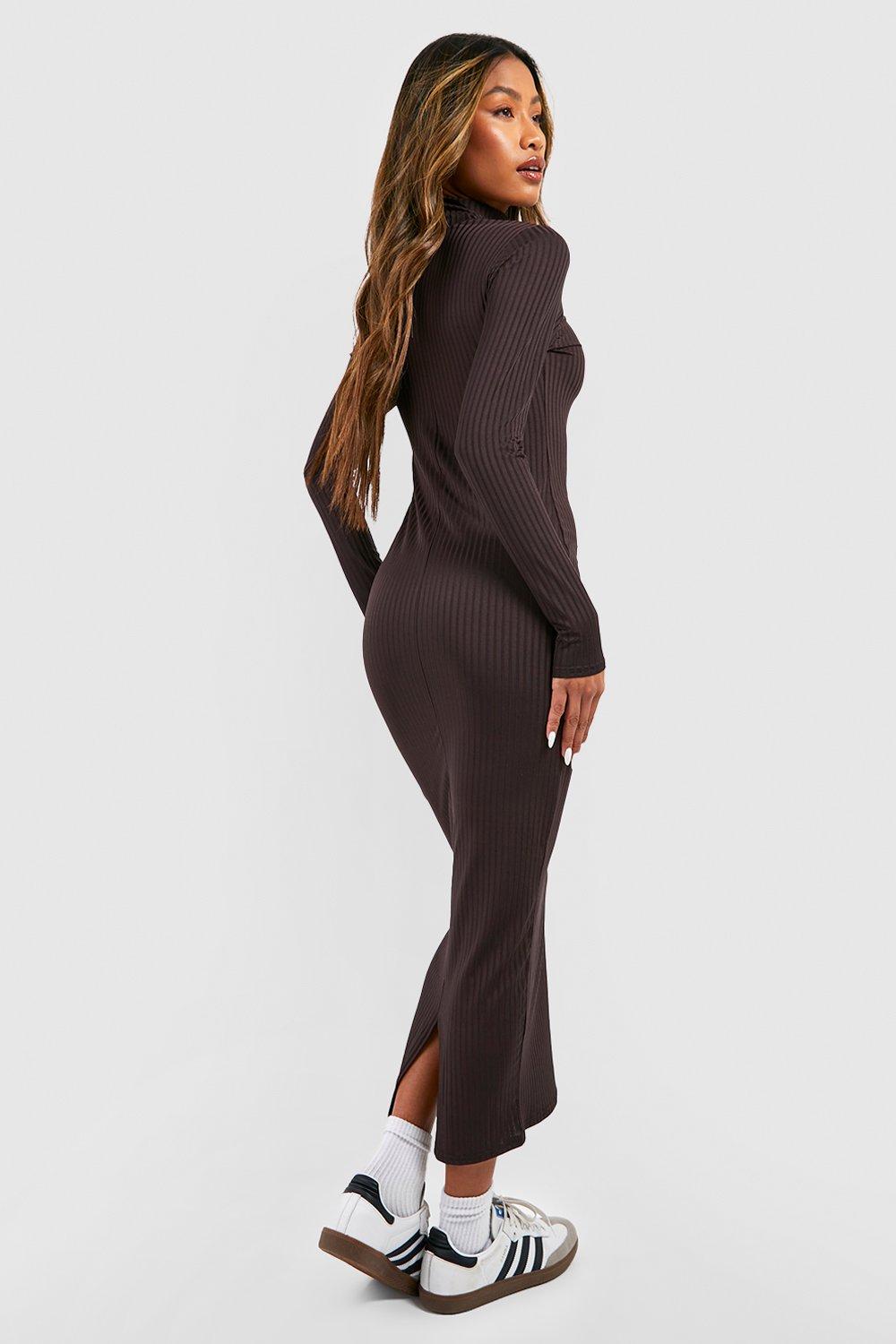 Turtleneck ribbed midi-dress - Woman