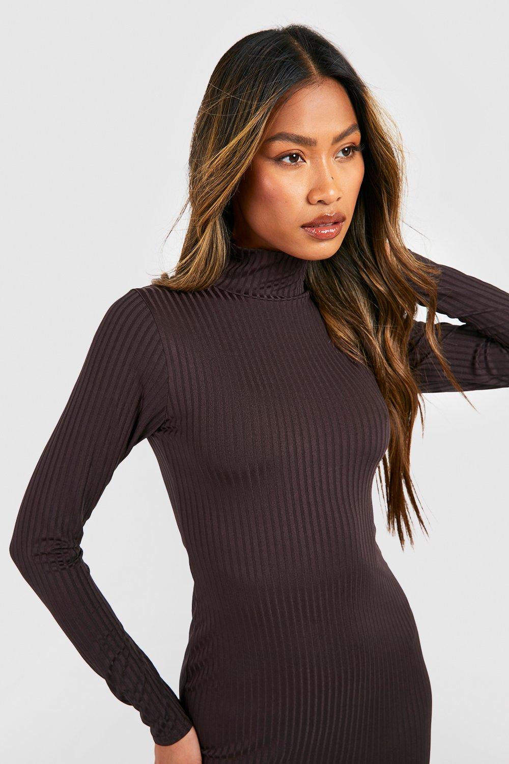 Jumbo Rib Roll Neck Midi Dress boohoo