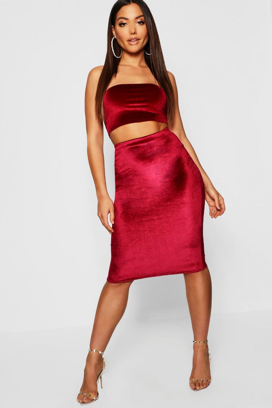 Velvet Velvet Lisa Ruched Jersey Midi Skirt in Red Womens Skirts Velvet Skirts 