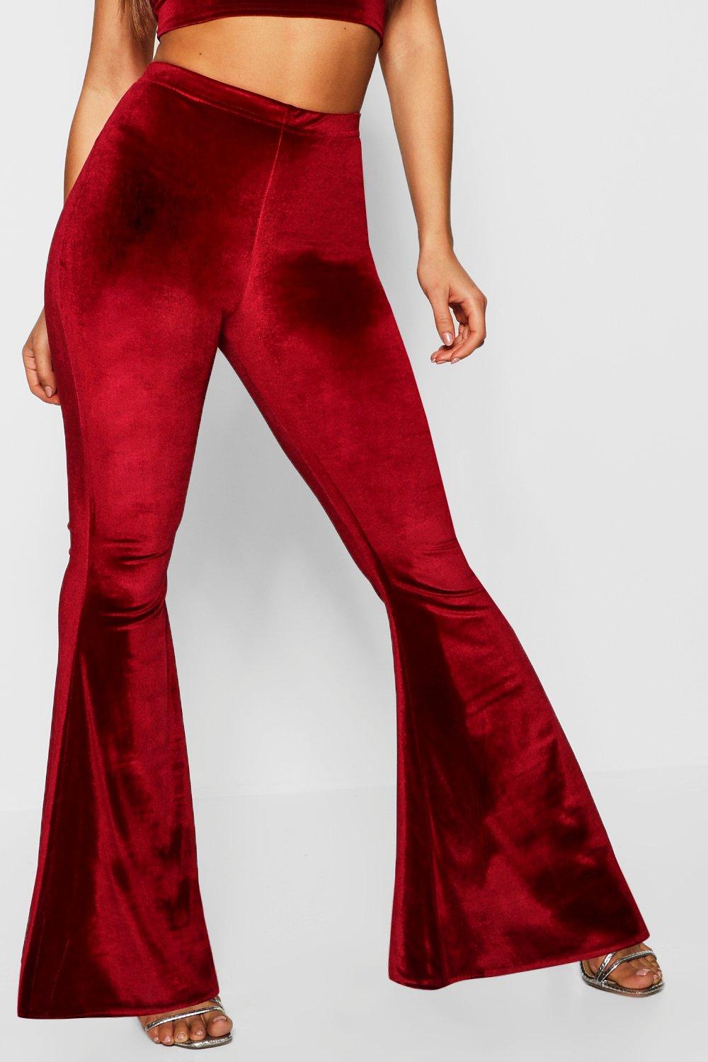 RED Crushed velvet high waisted flares, Womens Trousers