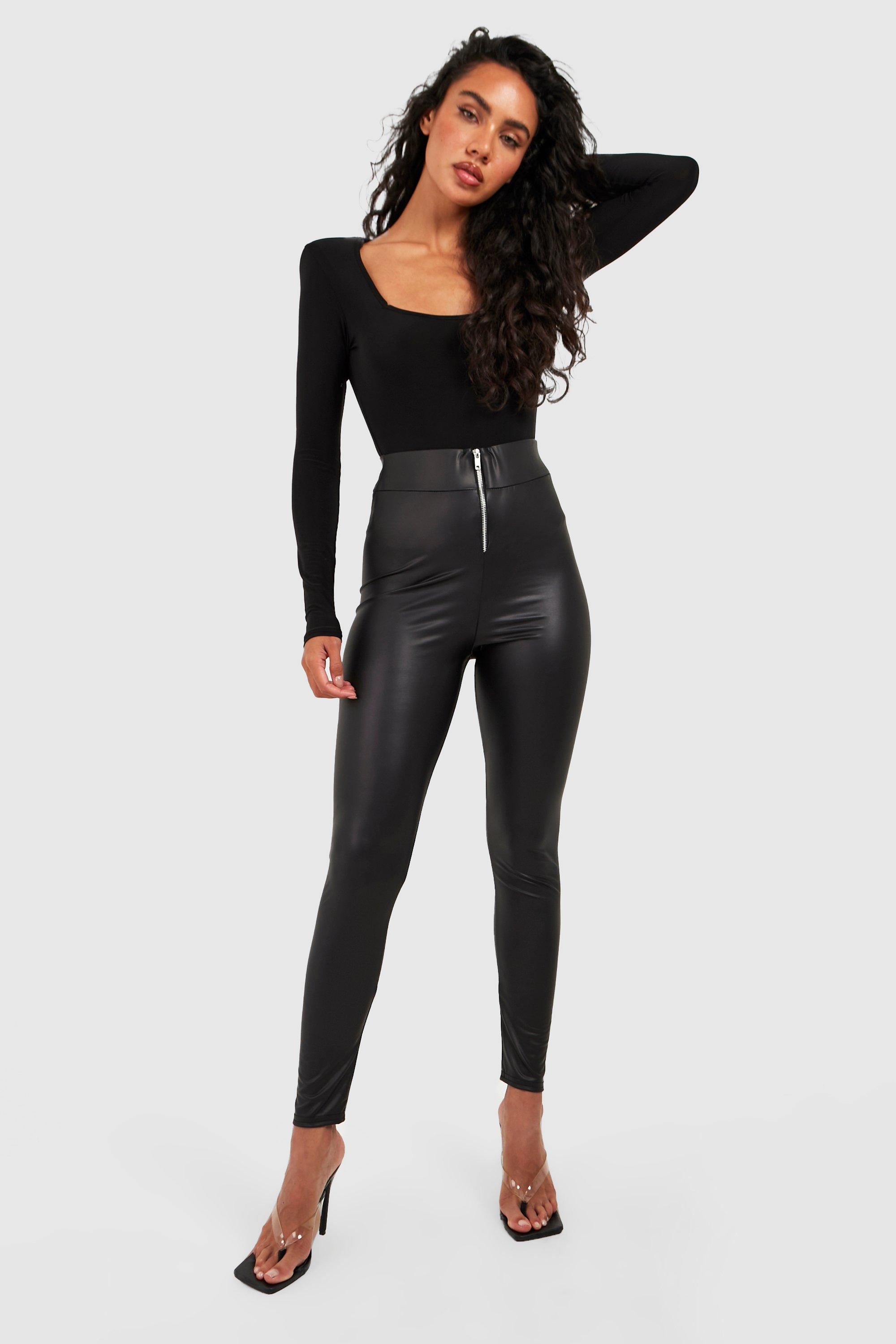 Mesh Inset Wet Look Leggings