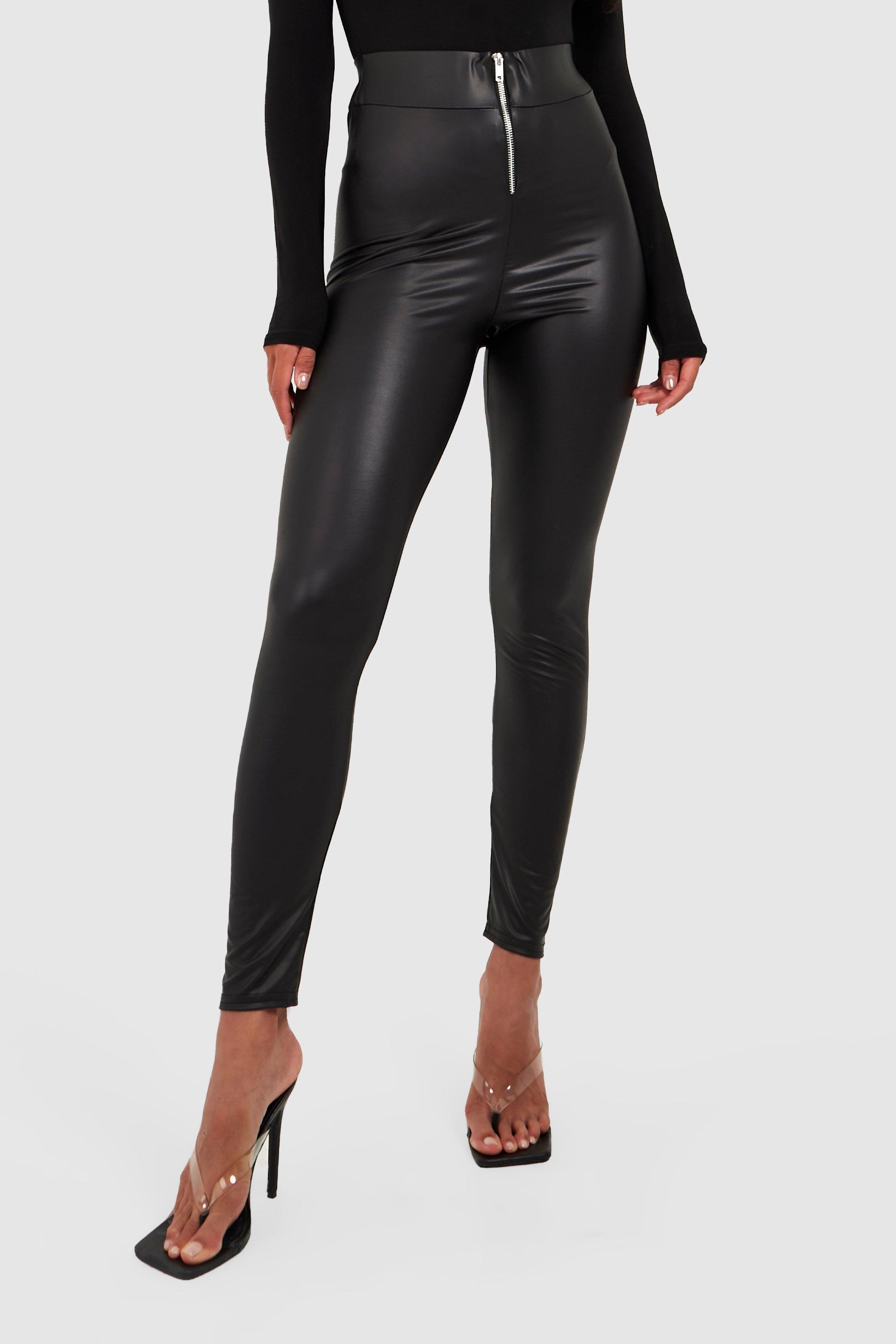 leggings sexy high waist zip wetlook-black