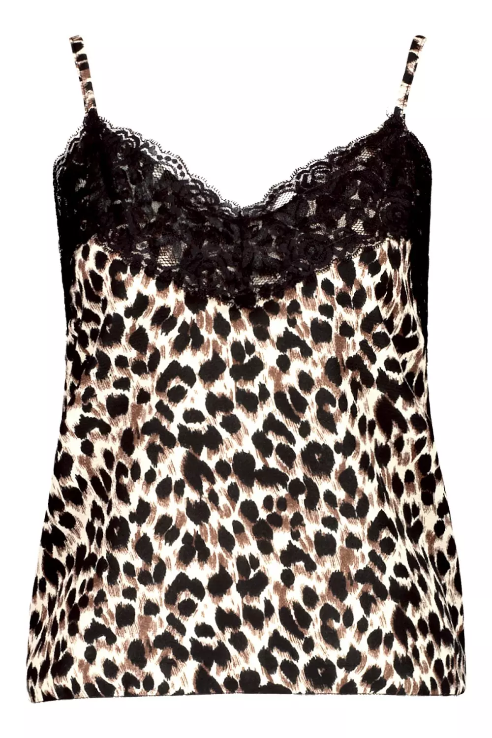 Brown Leopard Print Lace Trim Cami Top alternative image