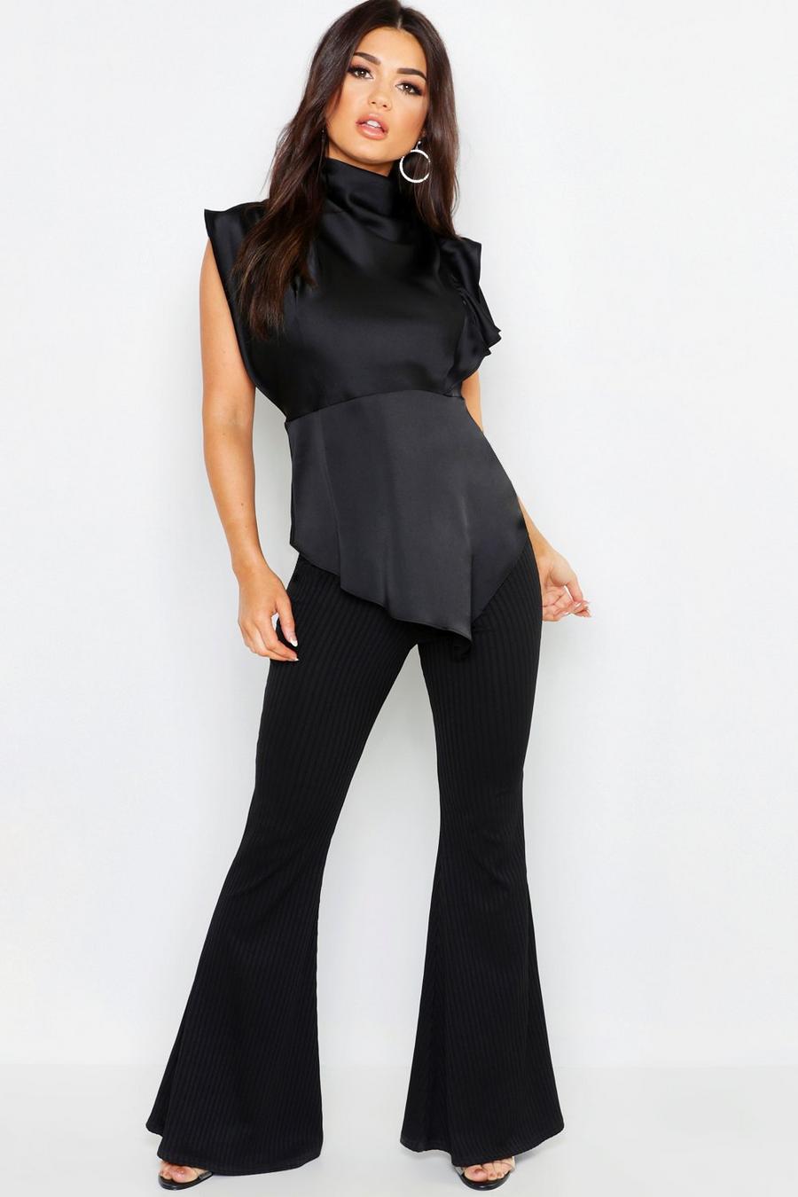 Premium Satin High Neck Ruffle Side Top image number 1
