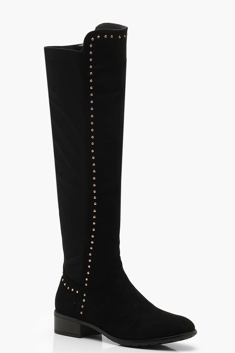 black studded knee high boots