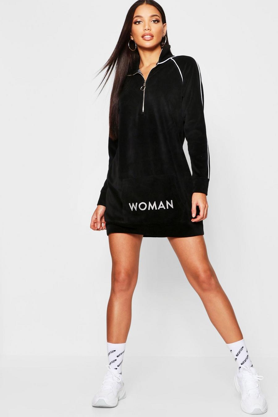 Velour Woman Embroidered Pocket Sweat Dress image number 1
