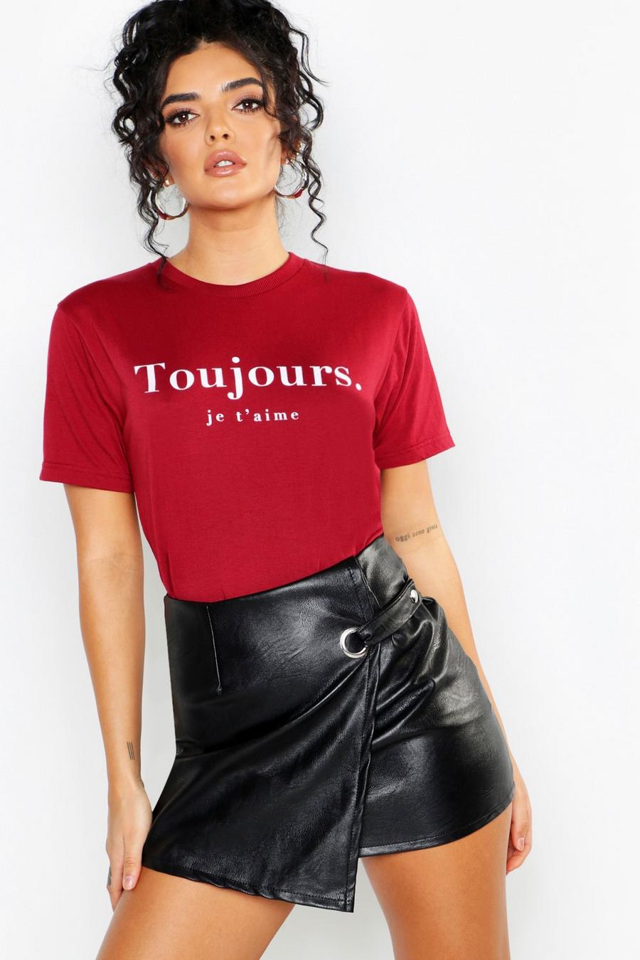 T-Shirt mit Slogan auf Französisch, Weinrot image number 1