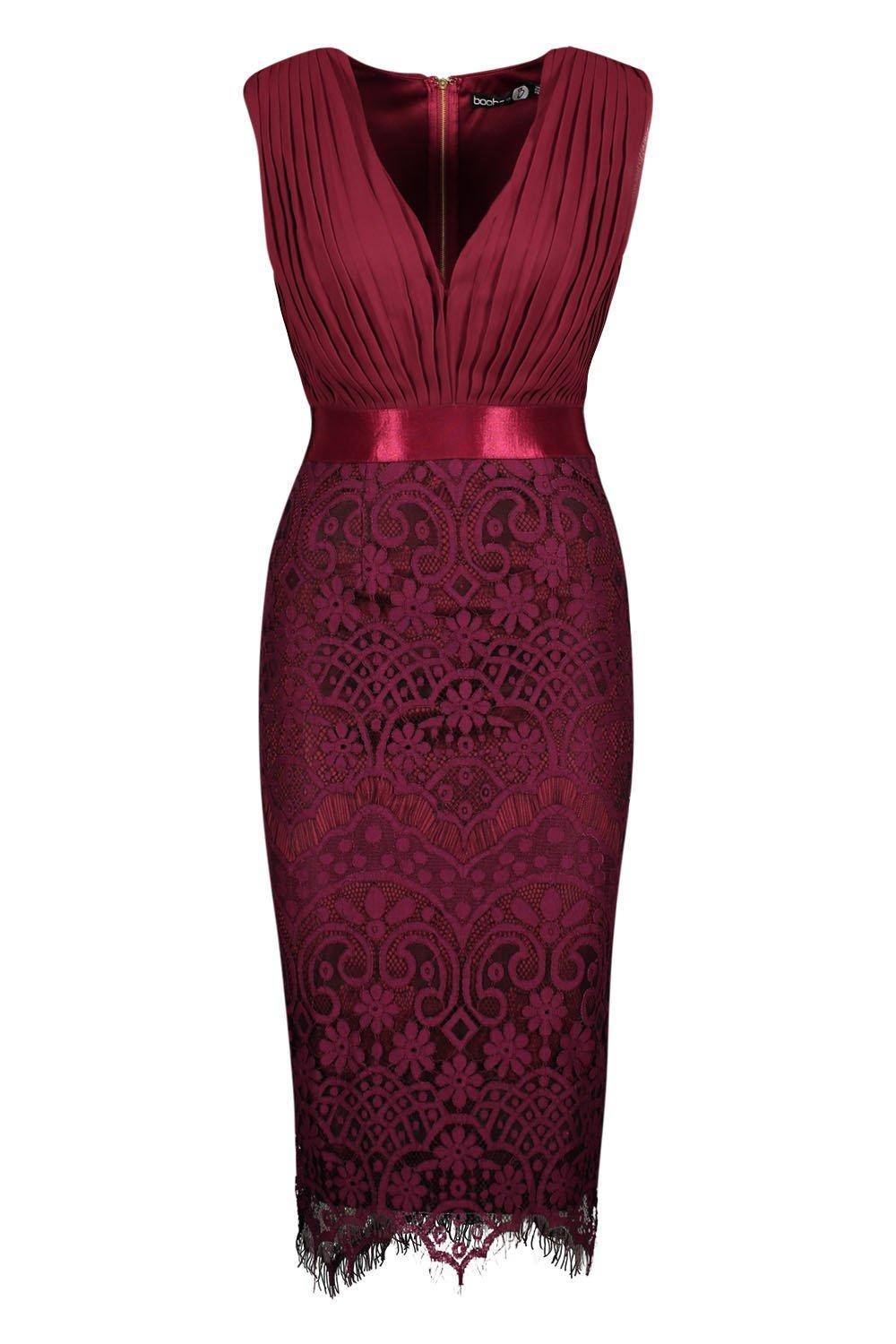 Boohoo burgundy lace dress sale