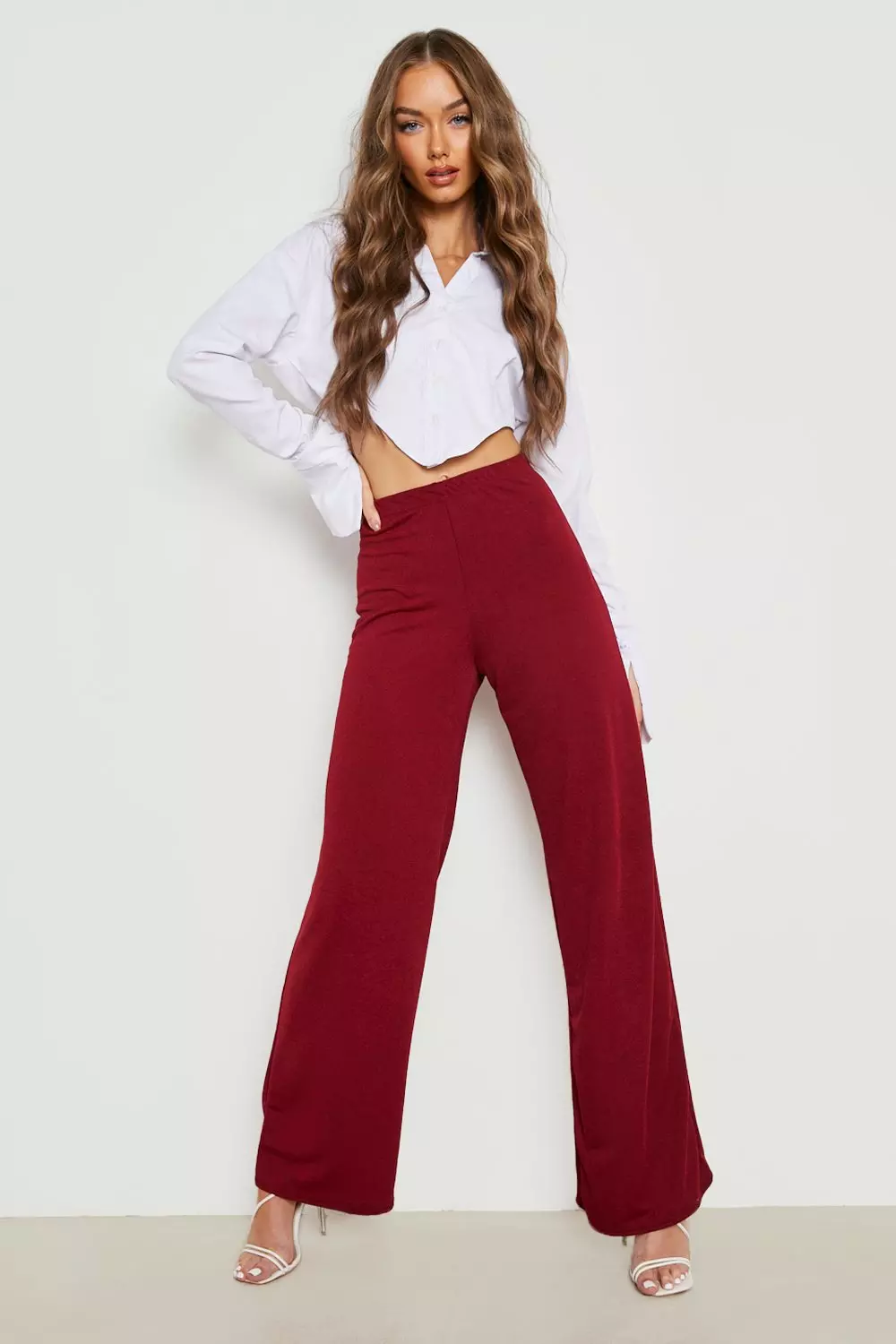 High Waisted Crepe Wide Leg Trousers