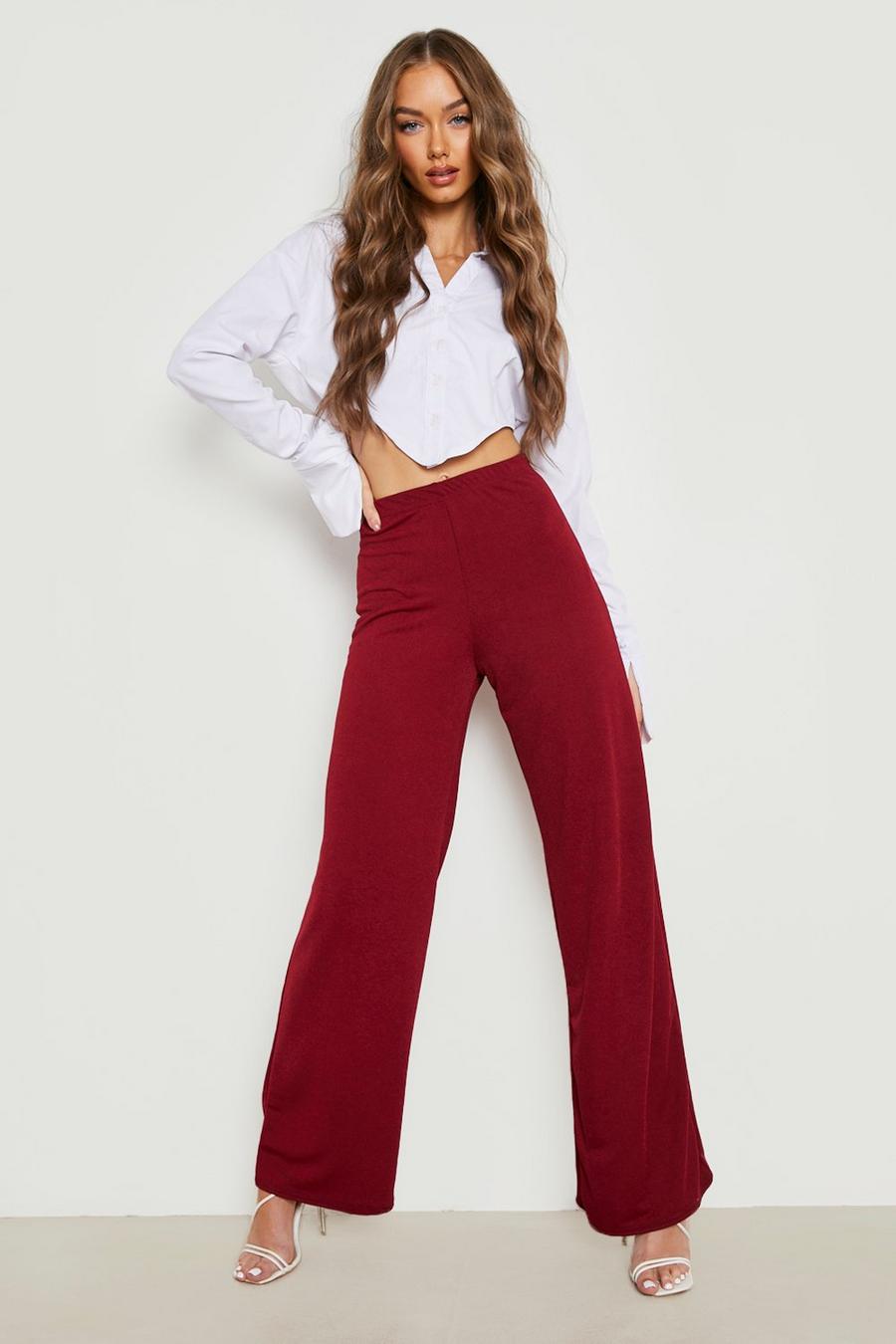 Berry red Basics High Waisted Crepe Wide Leg Trousers