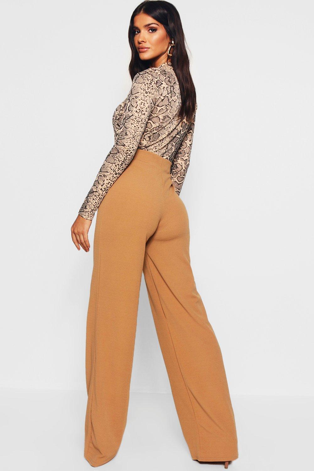 High Waisted Crepe Wide Leg Trousers
