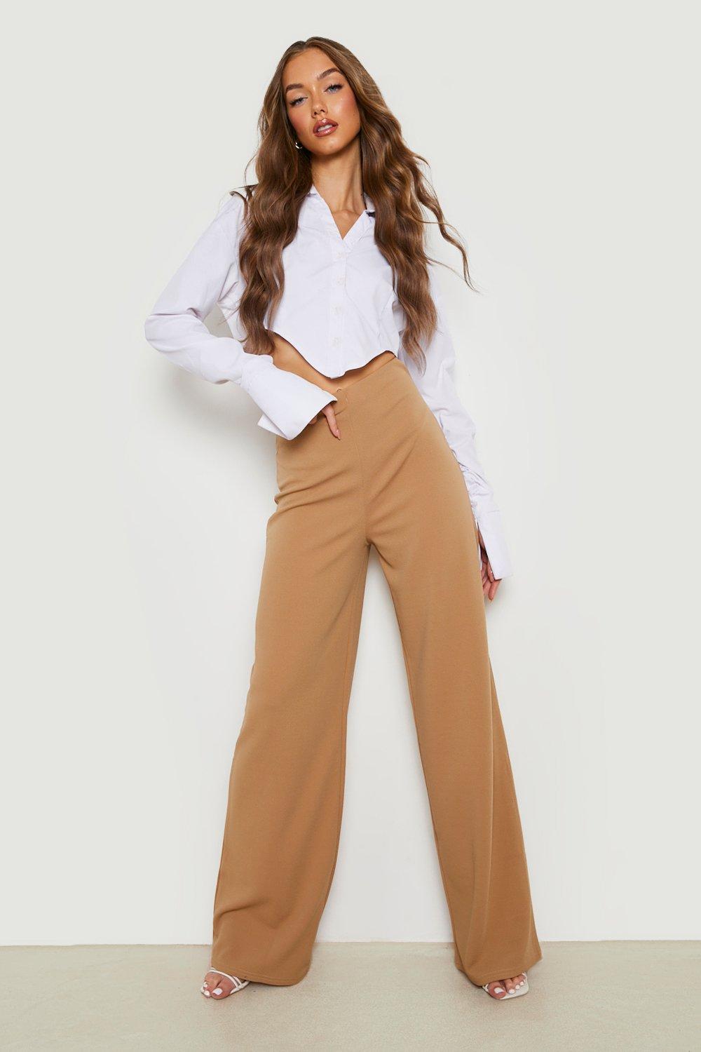 HIGH WAIST WIDE TROUSERS - Sand