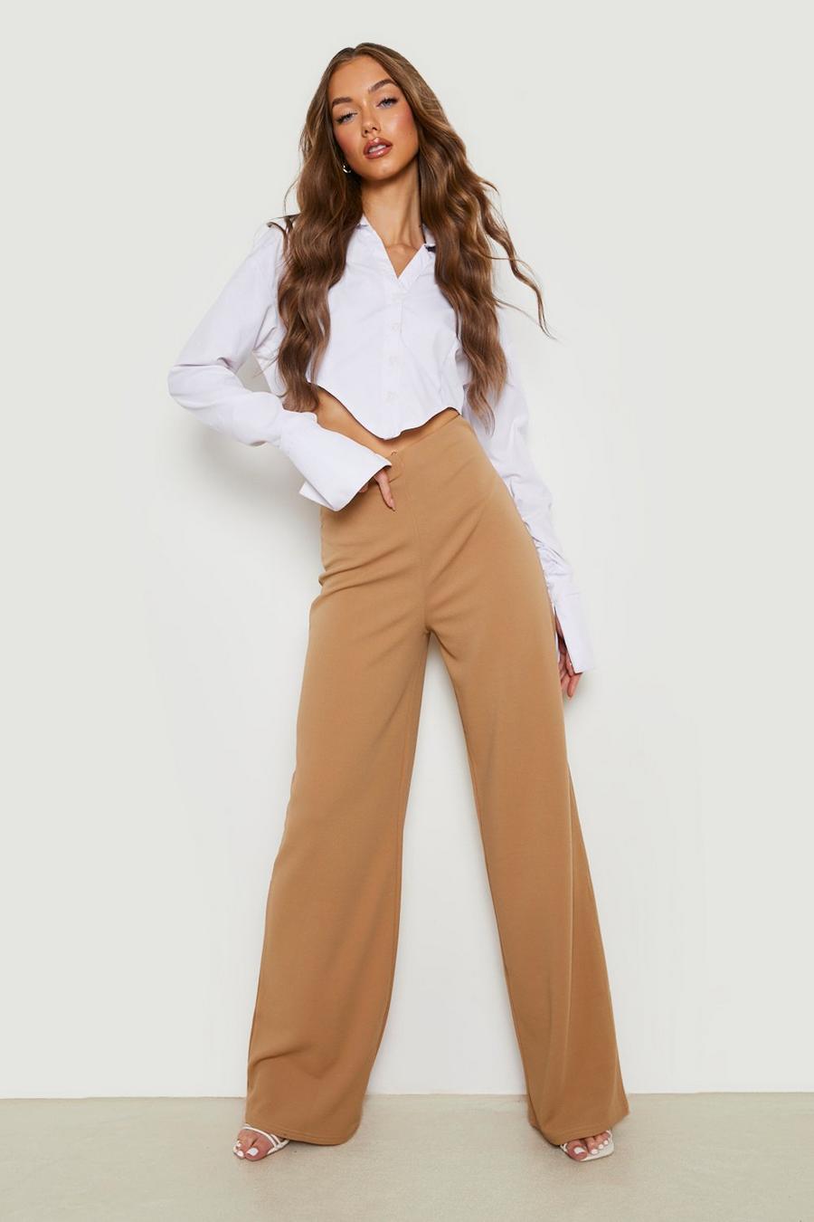 Sand Basics High Waisted Crepe Wide Leg Trousers image number 1