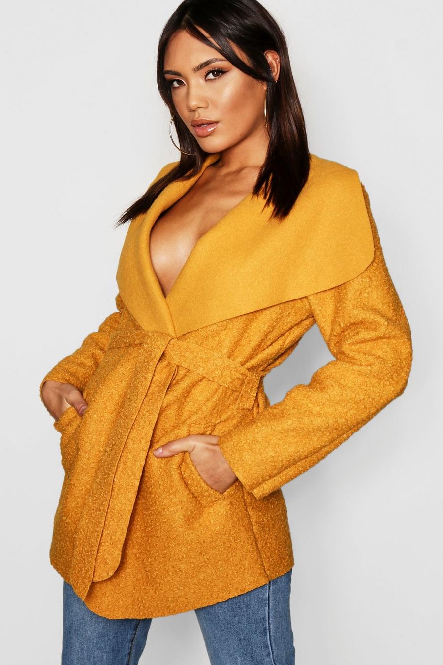 Mustard Belted Waterfall Faux Fur Teddy Coat image number 1