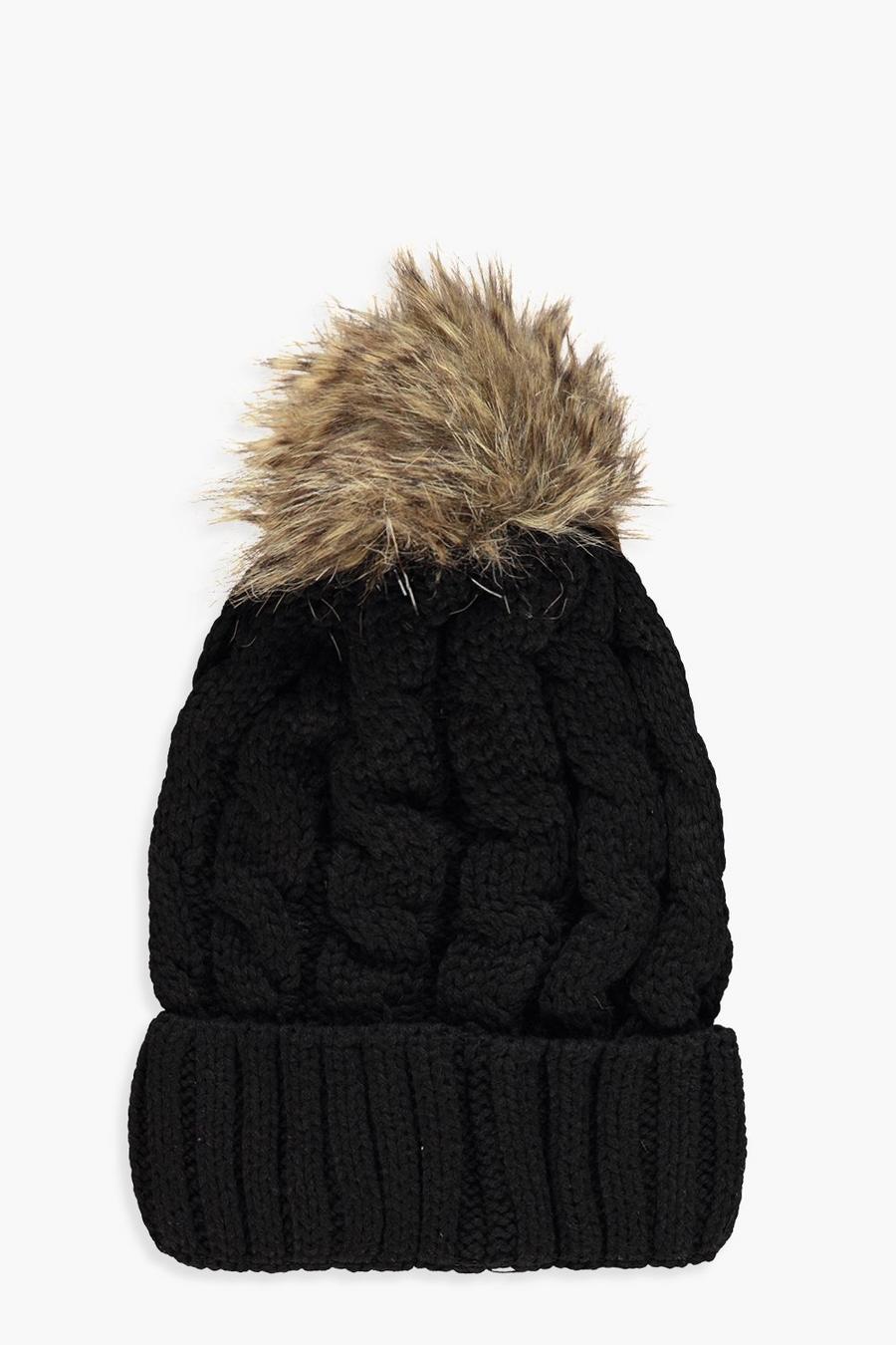 Chunky Cableknit Faux Fur Beanie image number 1