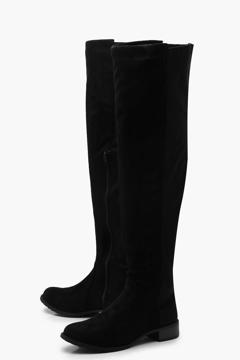 Flat black boots wide hot sale calf