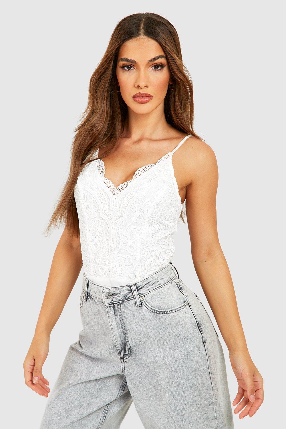 Women's White Premium Lace Bodysuit