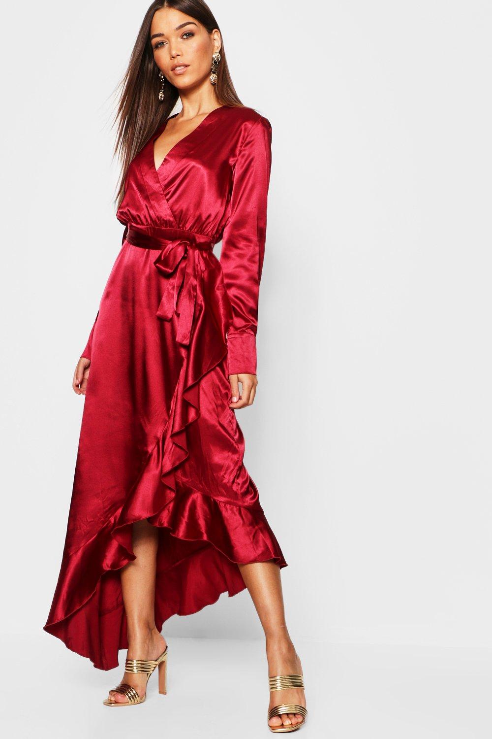 boohoo satin belted wrap dress