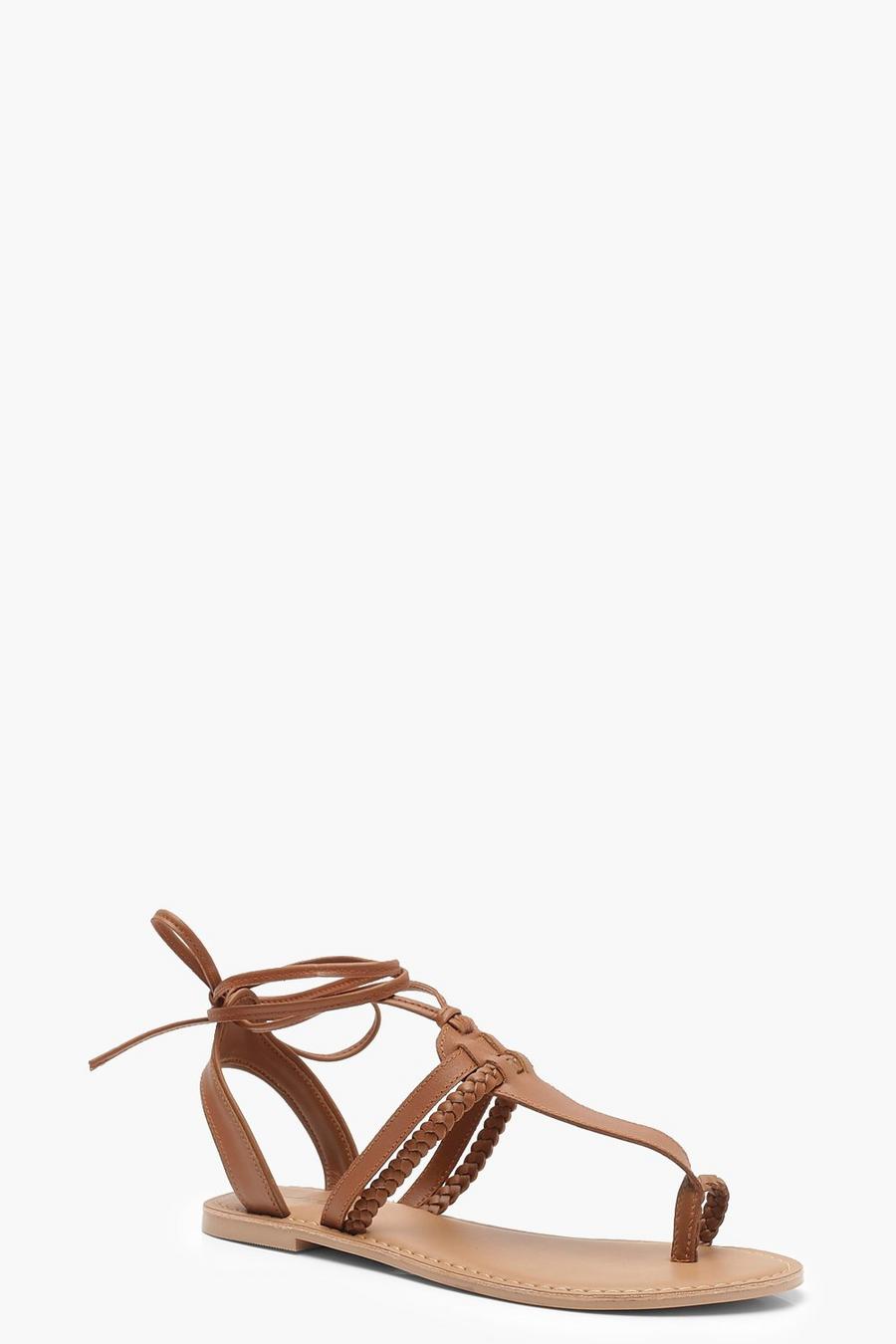 Tan Leather Toe Post Ghillie Sandals image number 1