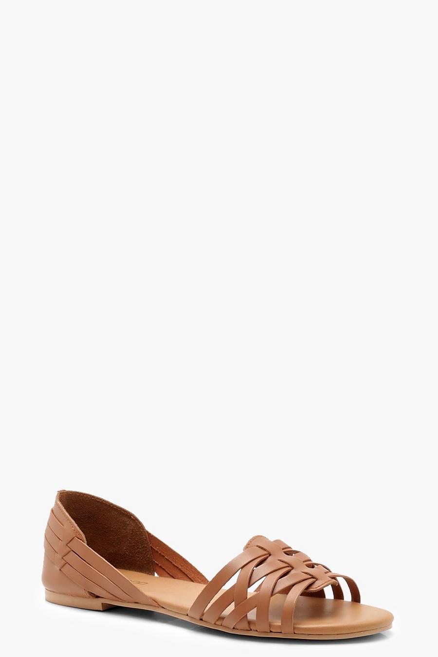 Tan Woven Leather Ballet Flats image number 1