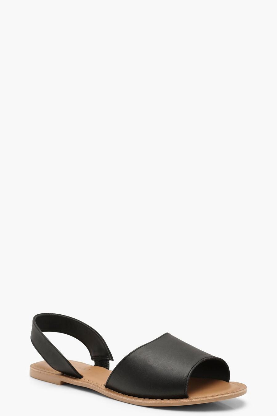 Sandalias anchas en cuero de dos piezas con la punta abierta, Negro image number 1